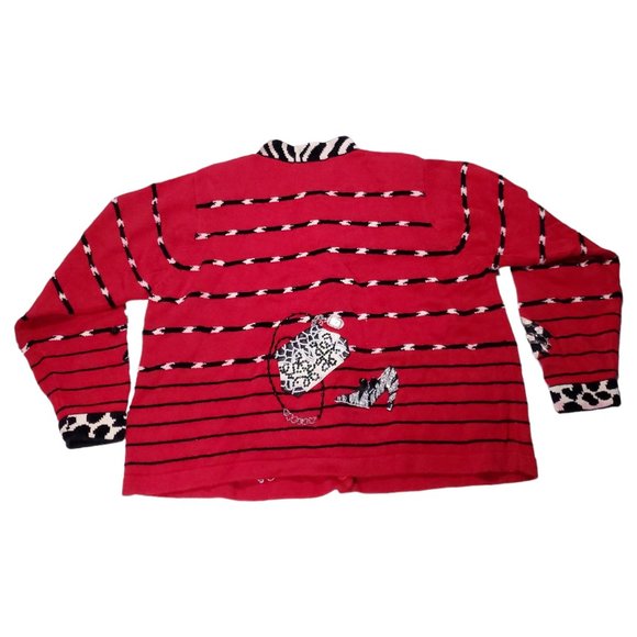 VTG 90s Janes Closet Knit Cardigan Sweater Embellished Purse Shopping Zebra Heel - Picture 5 of 8